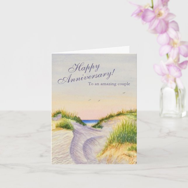 Carte Anniversaire avec peinture de plage aquarell (Orchidée)