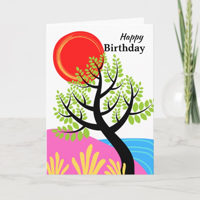 Carte Anniversaire avec Red Sun Simplifié Thème Nature (Devant)