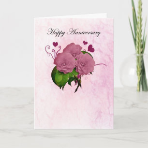 Carte Anniversaire avec roses et coeurs roses