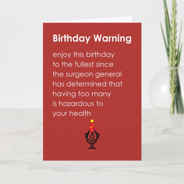 Carte Anniversaire Avertissement Un Joyeux Poème Anniver (Devant)