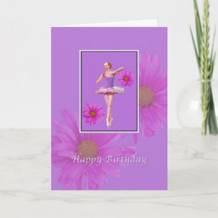 Carte Anniversaire, Ballerina aux marguerites roses
