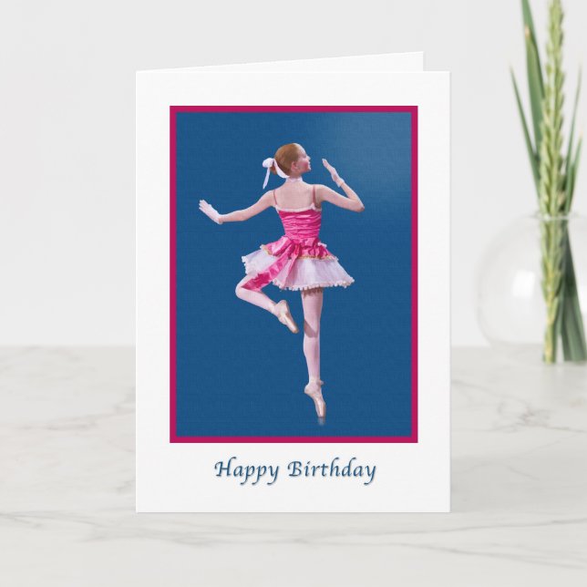 Carte Anniversaire, Ballerina en rose et blanc (Devant)