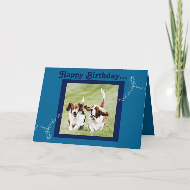 Carte Anniversaire Basset jolie et amusante (Devant)