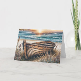 Carte Anniversaire Bateau en bois sur une plage