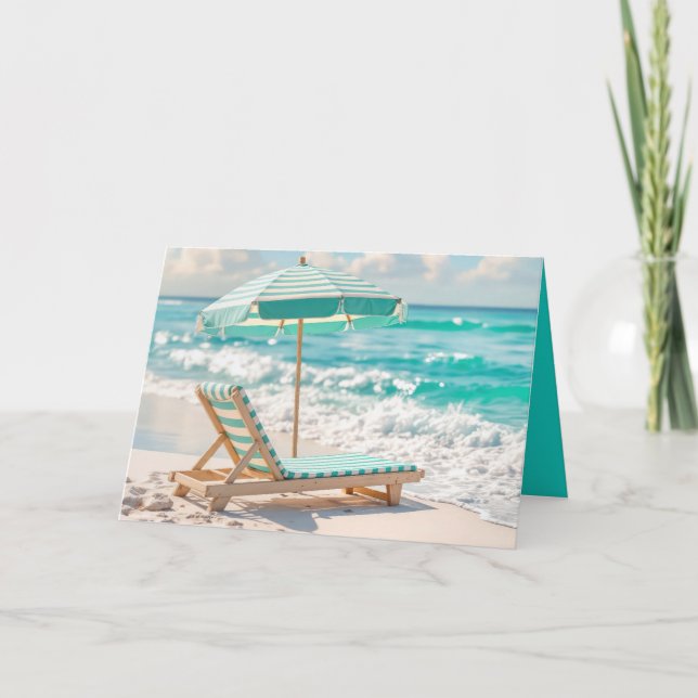 Carte Anniversaire Beach Chaise Lounge Sur Sable Blanc (Devant)