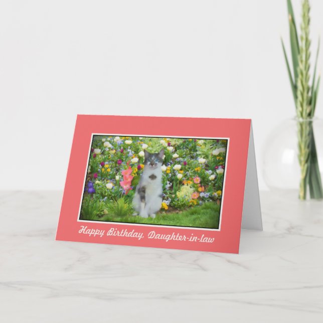 Carte Anniversaire, Belle-Fille, Chat Parmi Les Fleurs (Devant)