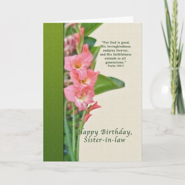 Carte Anniversaire, belle-soeur, Gladiolus rose (Devant)