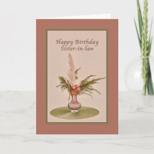 Carte Anniversaire, belle-soeur, vase de roses et