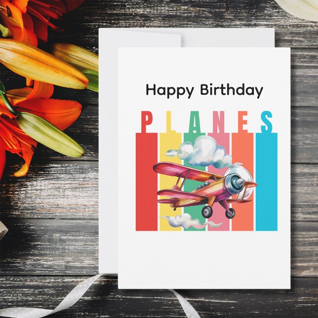 Carte Anniversaire Biplane Red Avion Nuages Aviation (Créateur téléchargé)