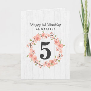 Carte Anniversaire blanc de guirlande florale en bois et