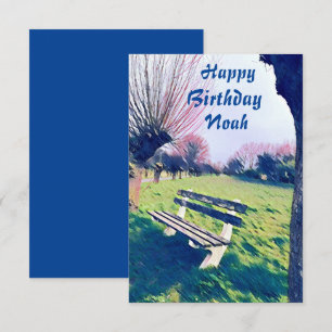 Carte Anniversaire Bleu Aquarelle Jardin Banc Pour Lui