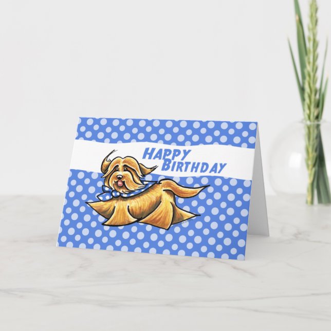 Carte Anniversaire bleu de pois de Havanese (Devant)