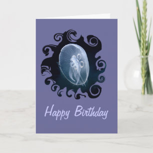 Carte Anniversaire bleu translucide lumineux de méduses