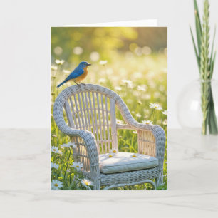 Carte Anniversaire Bluebird sur une chaise en osier