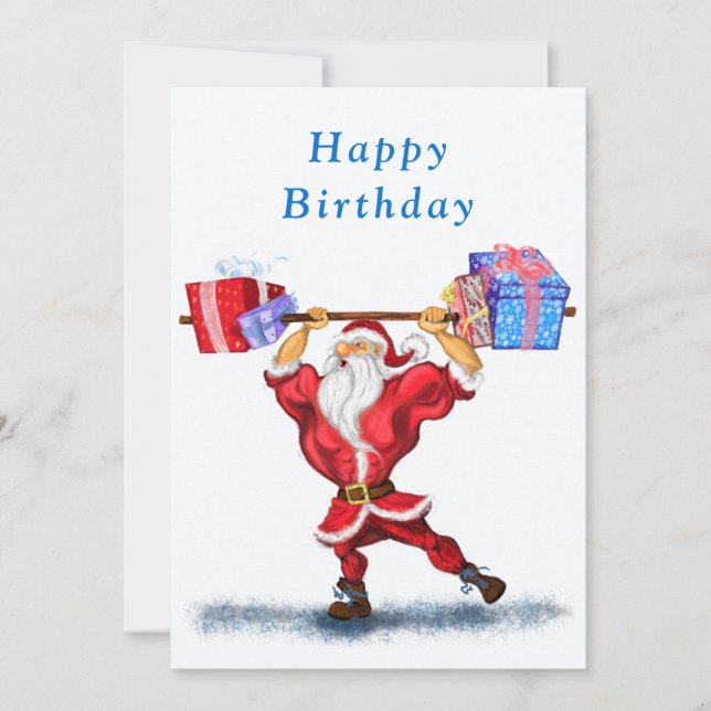 Carte Anniversaire Bodybuilder Père Noël avec cade (Devant)