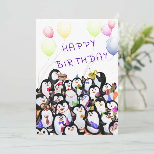 Carte Anniversaire Bonne fête des pingouins (Debout devant)