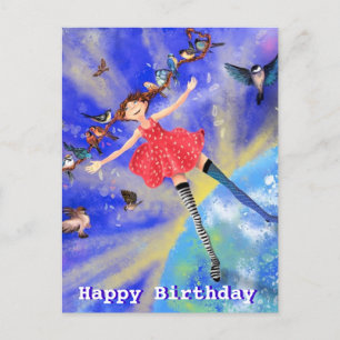 Carte Anniversaire - Bonne fille aux oiseaux