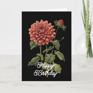 Carte Anniversaire botanique Vintage de Dahlia
