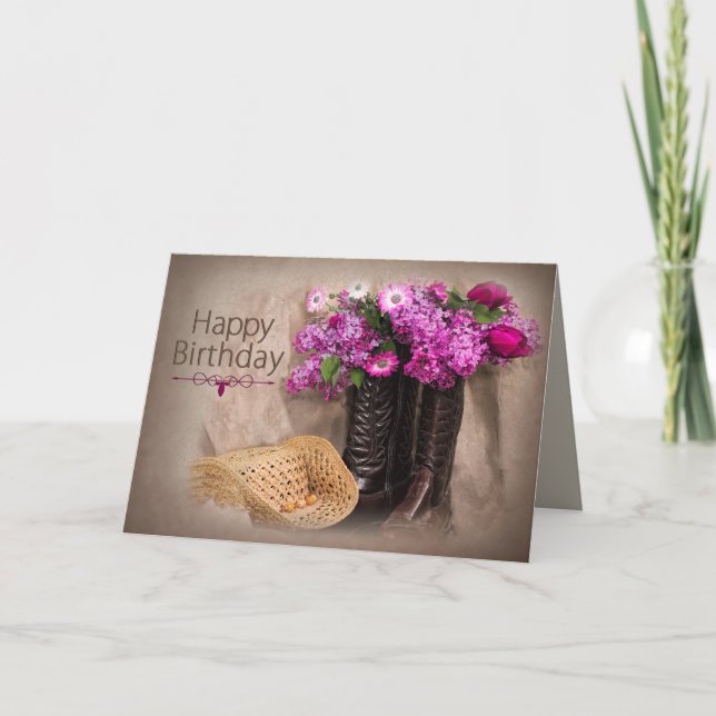 Carte Anniversaire, Bottes, Fleurs/Lilacs/Tulipes (Devant)