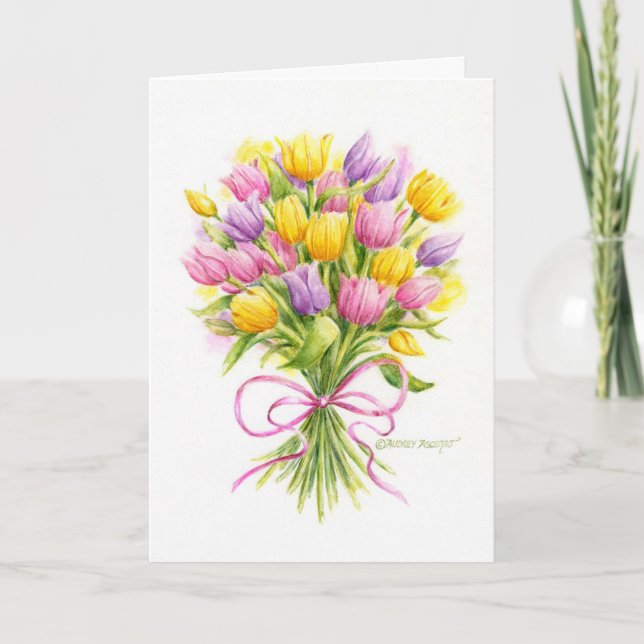 Carte Anniversaire Bouquet Lumineux et Beau Tulip (Devant)