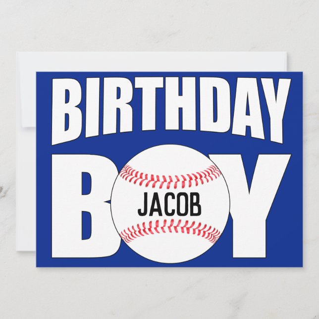 Carte Anniversaire Boy Baseball Player Party Nom personn (Devant)