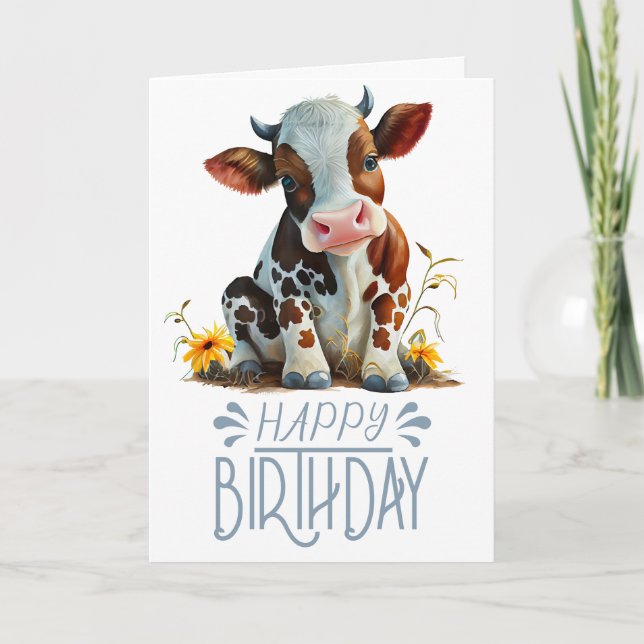Carte Anniversaire Boy Cute Cow (Devant)