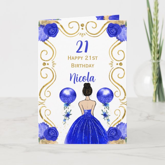 Carte Anniversaire Brown Cheveux Princesse Bleu Joyeux A (Devant)