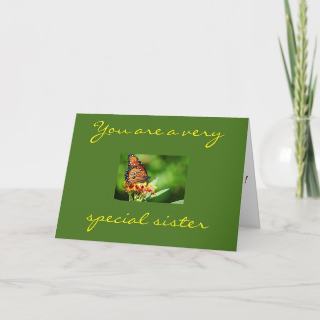 CARTE ANNIVERSAIRE BUTTERFLY SOUHAITE "MA SOEUR SPÉCIALE (Devant)