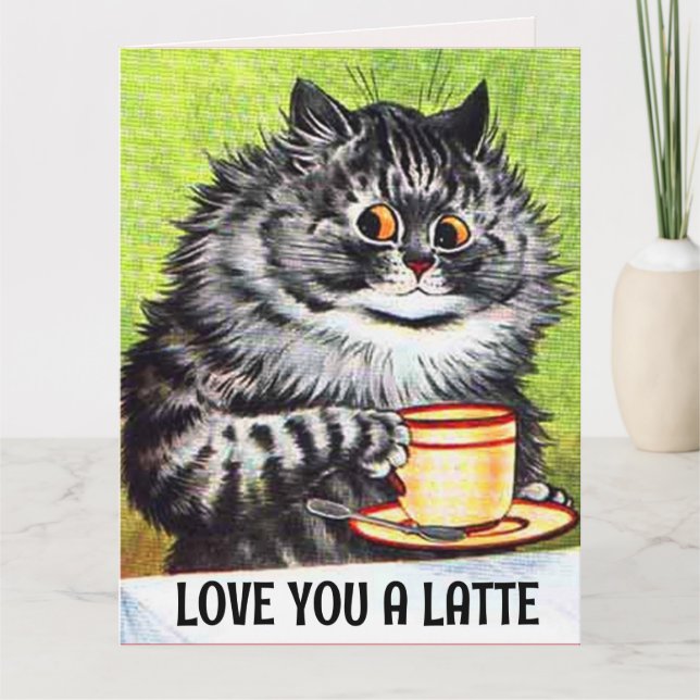 CARTE ANNIVERSAIRE CAFÉ CHAT AMOUR GRANDE ART GRAN (Devant)