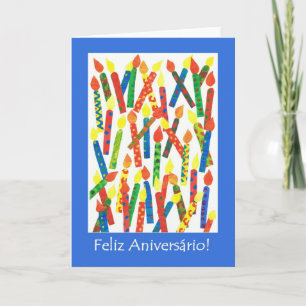 Carte Anniversaire Cake Candles, Salutation portug