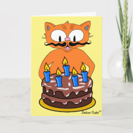 Carte Anniversaire Carton Chat Mustache Funny Pun