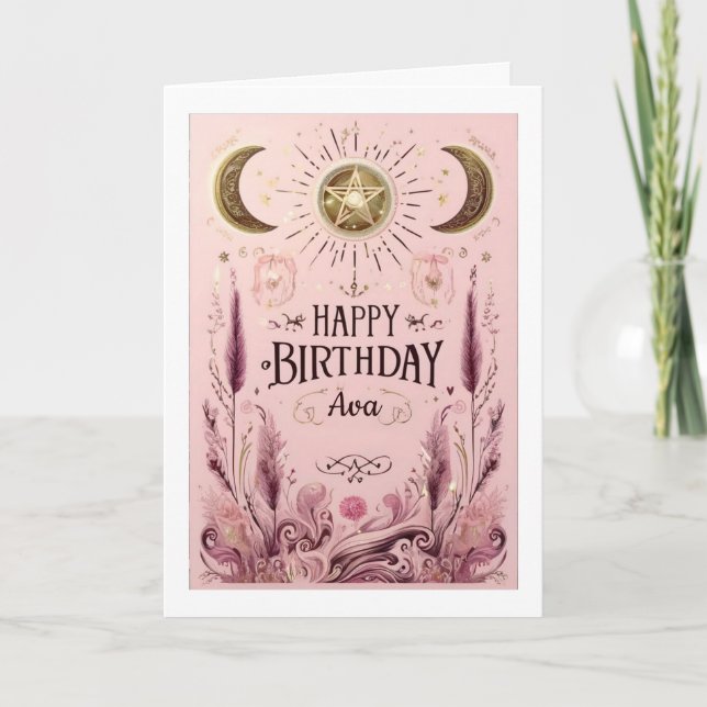 Carte Anniversaire céleste de couleur rose et or (Devant)