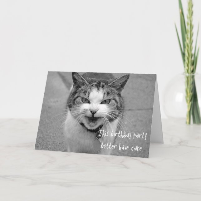 Carte Anniversaire Chat En Colère Fête Mieux Avoir Du Gâ (Devant)