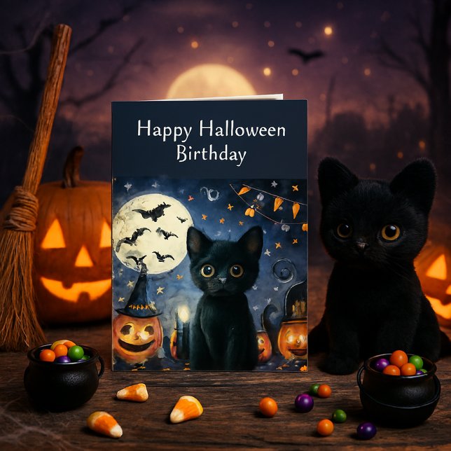 Carte Anniversaire Chat Noir Halloween (Créateur téléchargé)