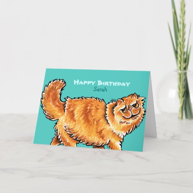 Carte Anniversaire Chat Perse Orange Message personnalis (Devant)
