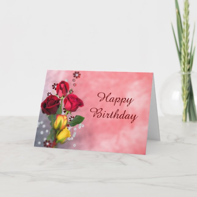 Carte Anniversaire chic de roses rouges et jaunes (Devant)
