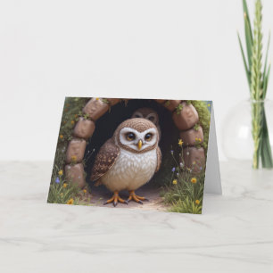 Carte Anniversaire Chouette à tête bractée dans une grot