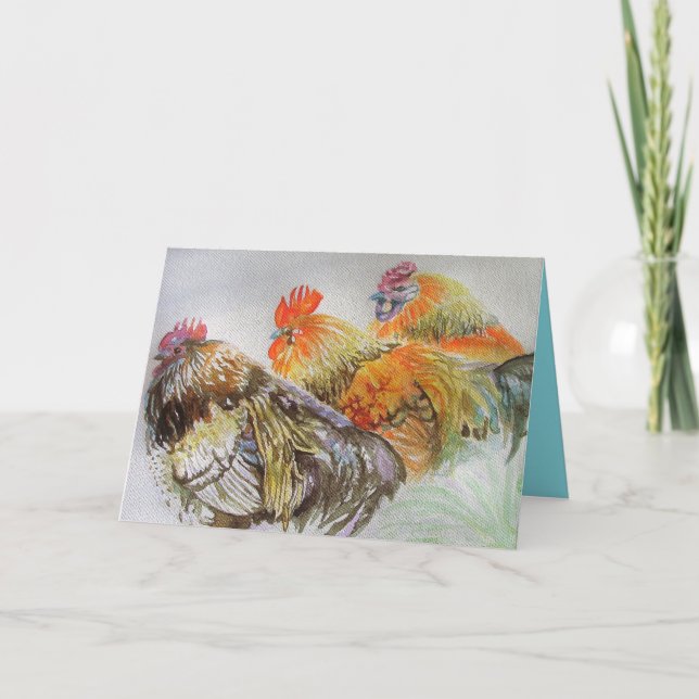 Carte Anniversaire Cocotte Roosters (Devant)