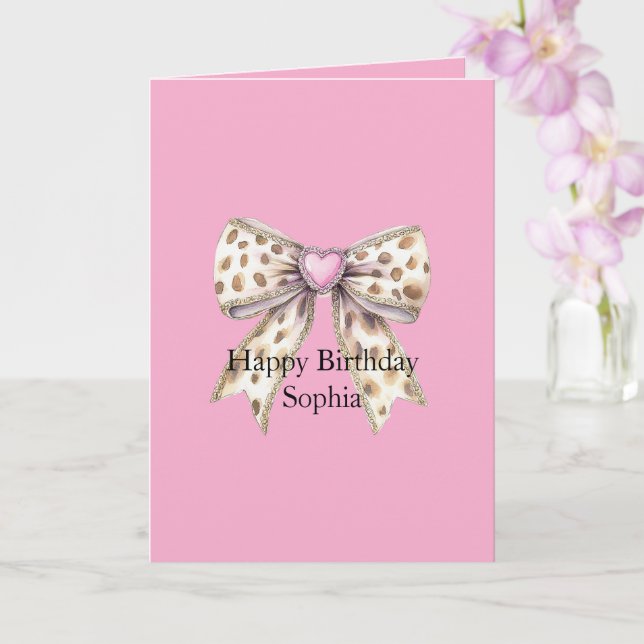 Carte Anniversaire Coeur Rose Imprimé Léopard Féminin Ru (Orchidée)