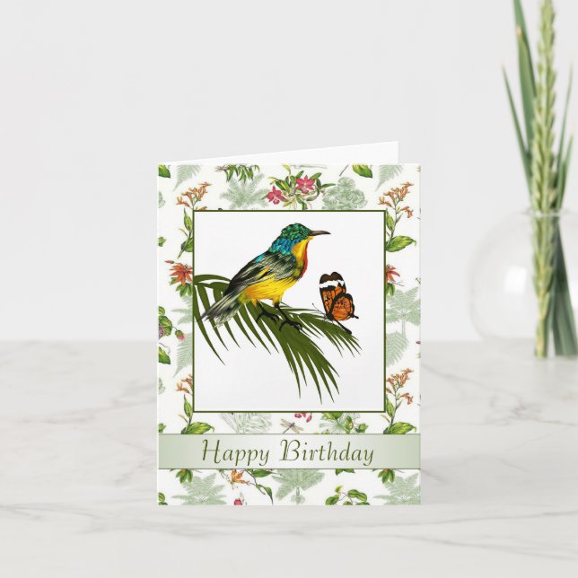 Carte Anniversaire coloré de colibri et de papillon (Devant)