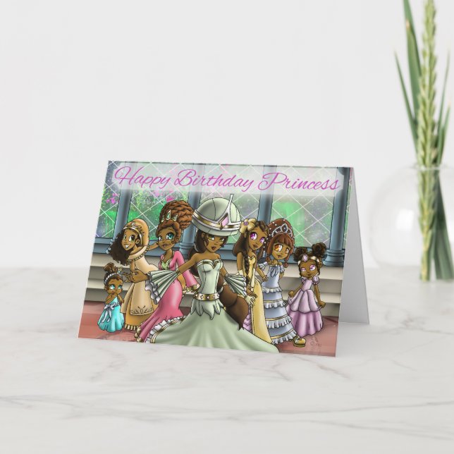 Carte Anniversaire coloré des princesses afro-américaine (Devant)