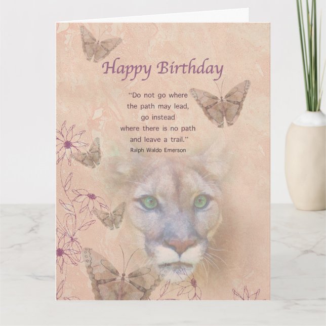 Carte Anniversaire, cougar et papillons (Devant)