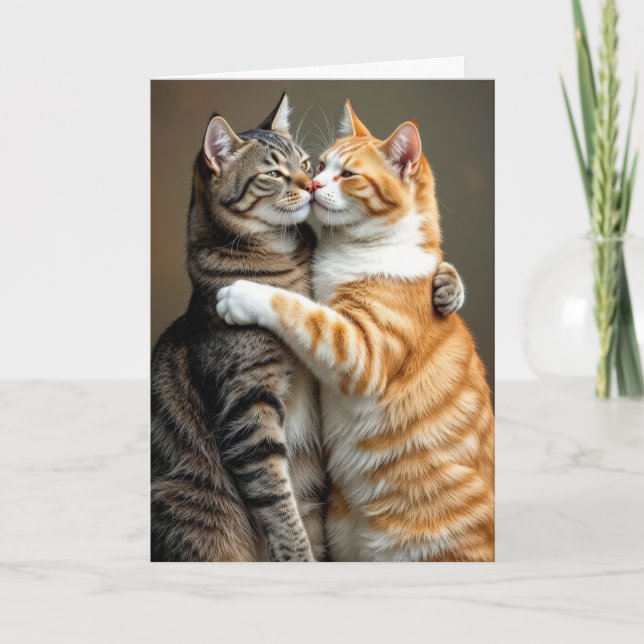 Carte Anniversaire Couple Chat Embrasser (Devant)