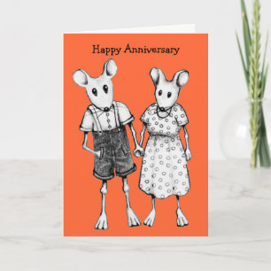 Carte Anniversaire: Couple mignon de la souris au crayon
