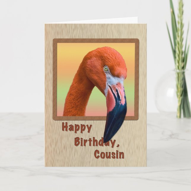 Carte Anniversaire, Cousin, Flamant rose Bird (Devant)