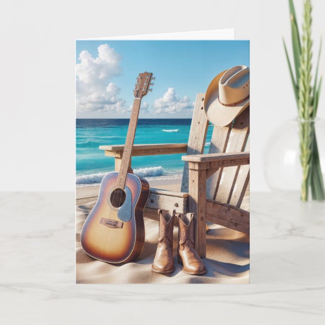 Carte Anniversaire Cowboy Casquette et Bottes sur la pla (Devant)