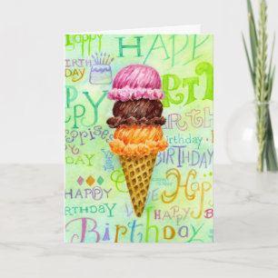 Carte Anniversaire Crème de glace Cone Trois Scoops I