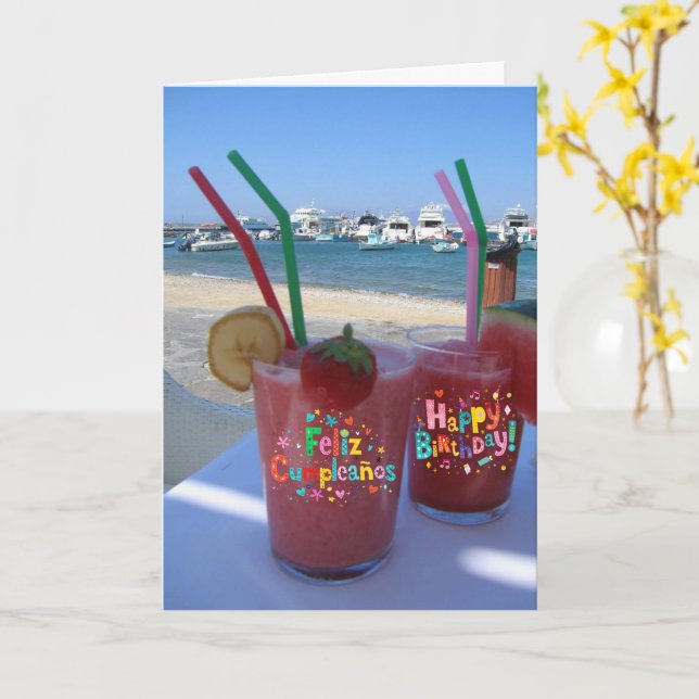 Carte Anniversaire/Cumpleaños Strawberry Daiquiris - car (Fleur jaune)