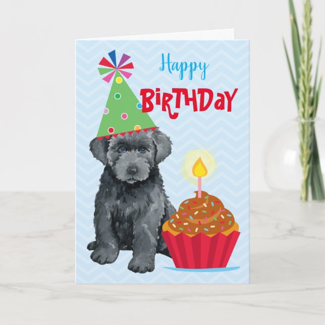 Carte Anniversaire Cupcake Bouvier des Flandres (Devant)