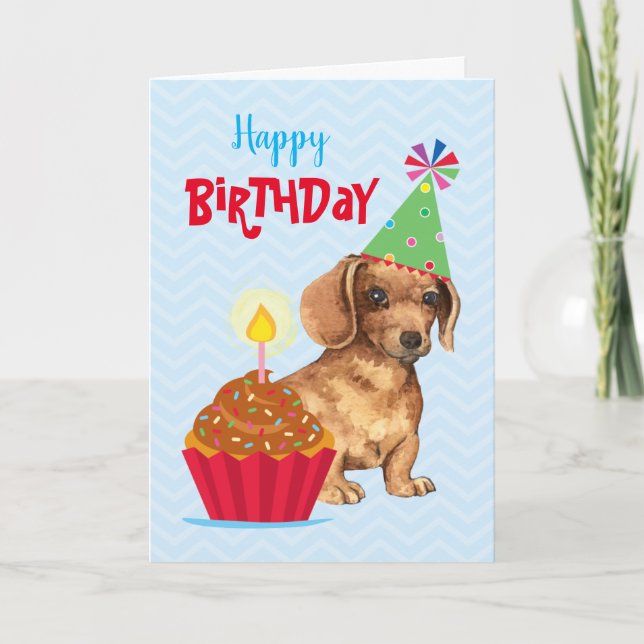 Carte Anniversaire Cupcake Dachshund (Devant)